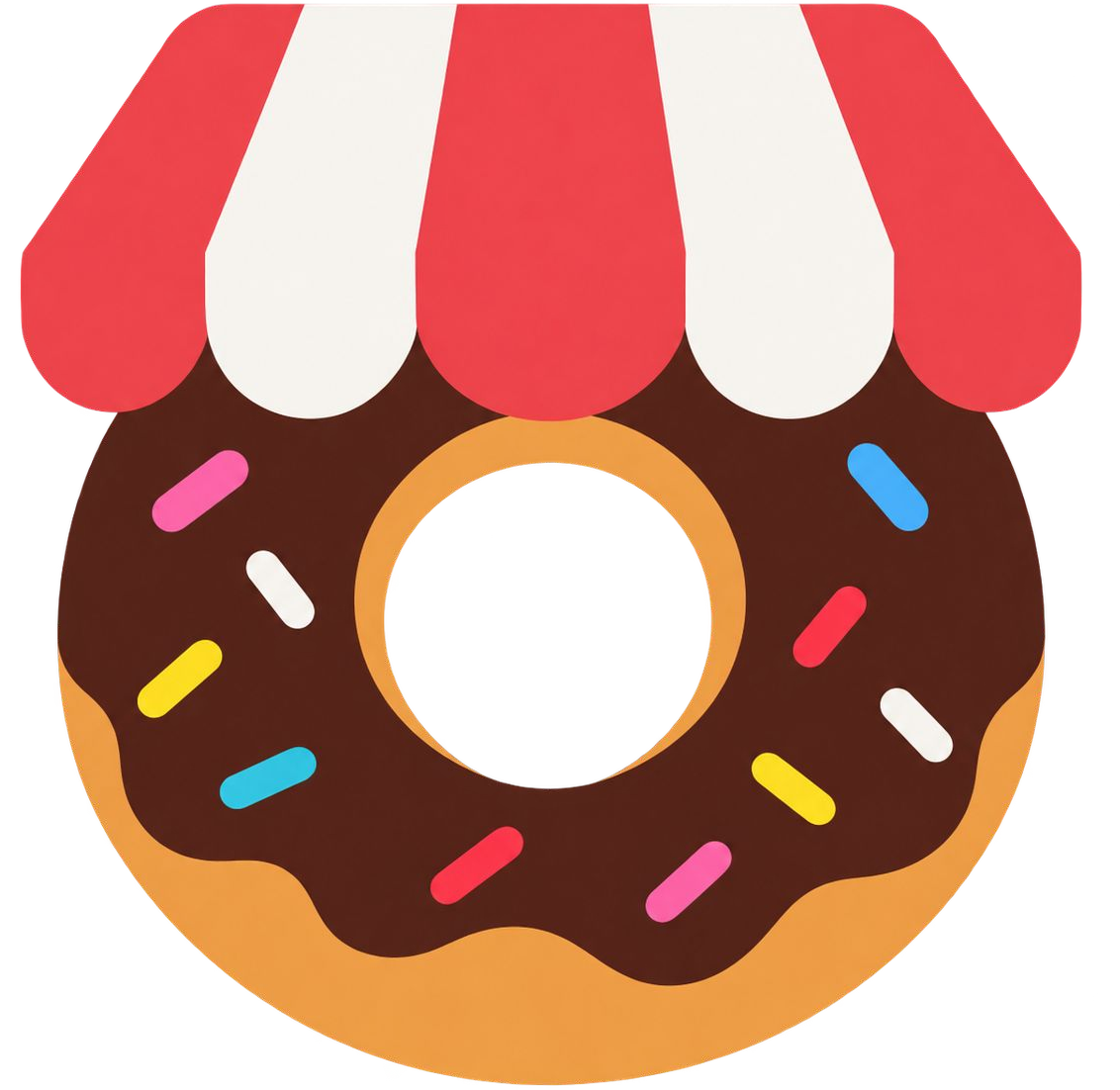 Doughnut Research logo: a sprinkled doughnut under a striped shop awning